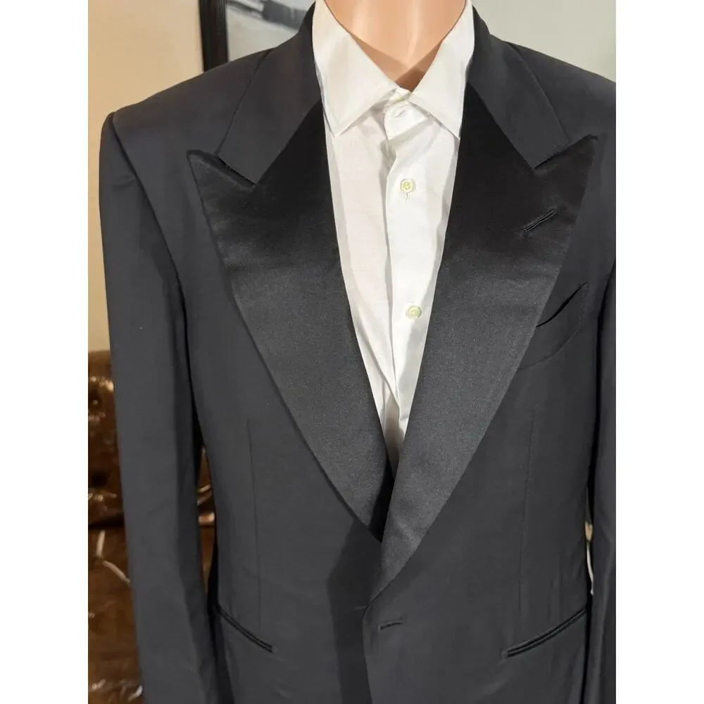 Tom Ford Windsor Black Peak Lapel Wool Tuxedo 52 42R US 38x30 Trousers